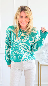 Verdant Bloom Sweater-140 Sweaters-Rousseau-Coastal Bloom Boutique, find the trendiest versions of the popular styles and looks Located in Indialantic, FL