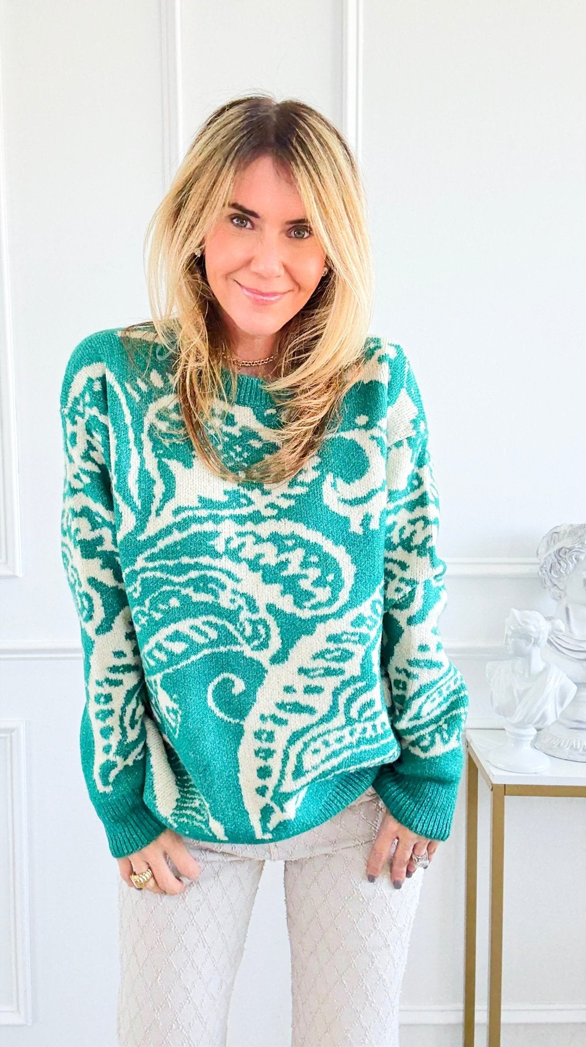 Verdant Bloom Sweater-140 Sweaters-Rousseau-Coastal Bloom Boutique, find the trendiest versions of the popular styles and looks Located in Indialantic, FL