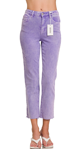 Washed Edge Cropped Jeans - Violet-190 Denim-Zenana-Coastal Bloom Boutique, find the trendiest versions of the popular styles and looks Located in Indialantic, FL