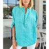 Button Linen Tunic Top - Green-130 Long Sleeve Set-Tempo-Coastal Bloom Boutique, find the trendiest versions of the popular styles and looks Located in Indialantic, FL
