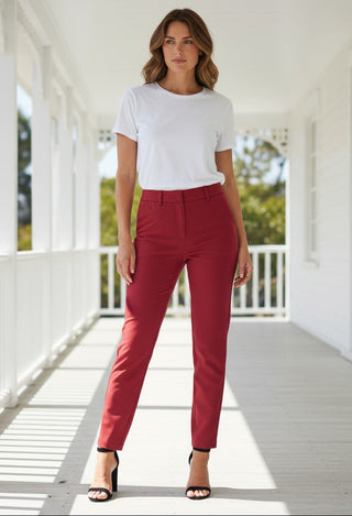 Signature Mid-Rise Ponte Pants - Wine Red-170 Bottoms-YELETE-Coastal Bloom Boutique, find the trendiest versions of the popular styles and looks Located in Indialantic, FL