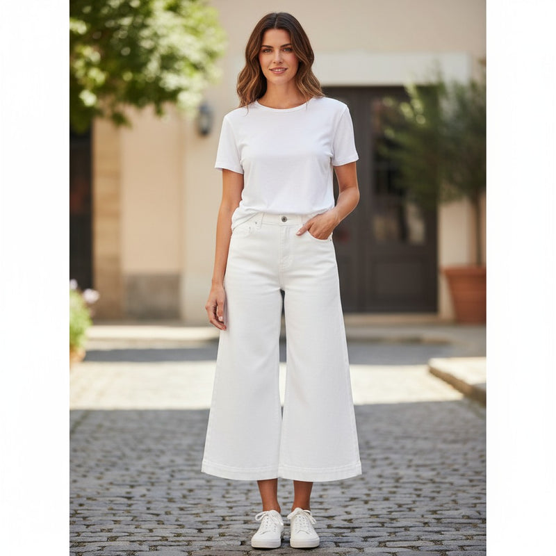 Downtown Drama Cropped Gaucho - White-190 Denim-Zenana-Coastal Bloom Boutique, find the trendiest versions of the popular styles and looks Located in Indialantic, FL