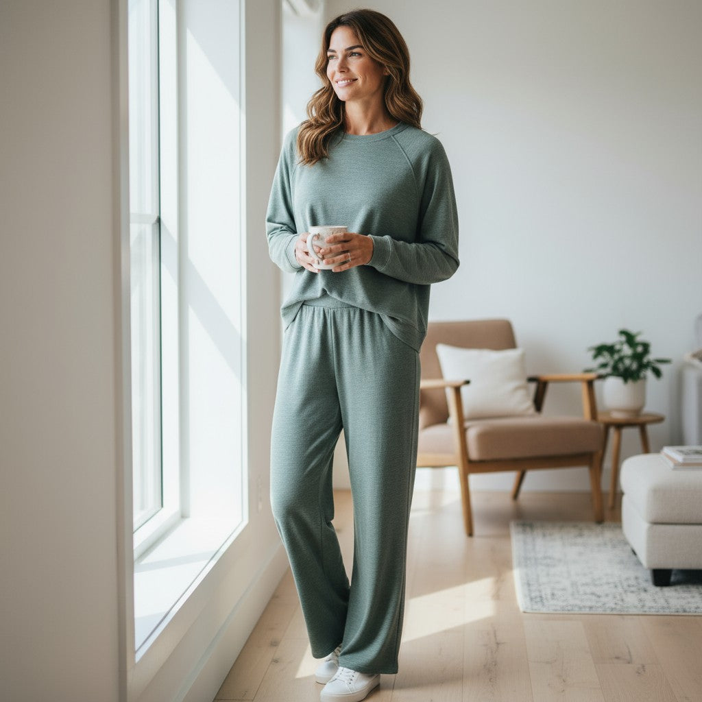 Relax Mode Long Sleeve Slub Knit Set -Ash Jade-210 Loungewear/Sets-Zenana-Coastal Bloom Boutique, find the trendiest versions of the popular styles and looks Located in Indialantic, FL
