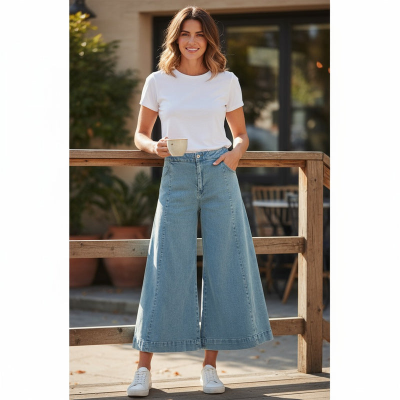 Downtown Drama Cropped Gaucho- Teal-190 Denim-Zenana-Coastal Bloom Boutique, find the trendiest versions of the popular styles and looks Located in Indialantic, FL