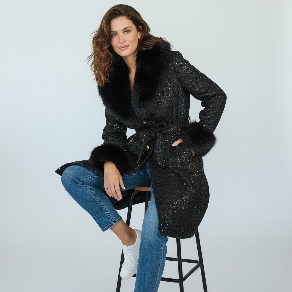 Glamour in Bloom Coat - Black-160 Jackets-Rousseau-Coastal Bloom Boutique, find the trendiest versions of the popular styles and looks Located in Indialantic, FL