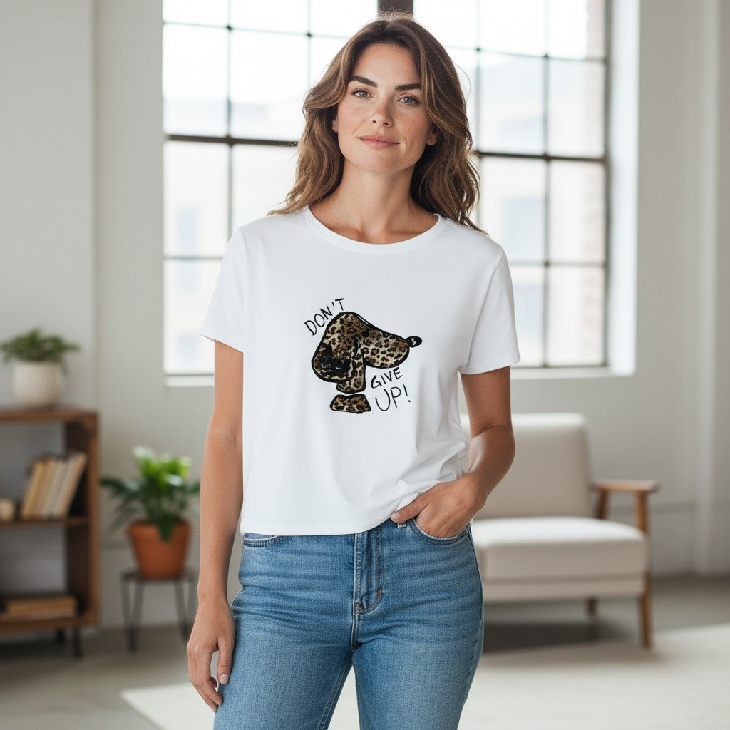 "Don't Give Up" Casual Italian Tee-110 short Sleeve Top-Mitica & Co-Coastal Bloom Boutique, find the trendiest versions of the popular styles and looks Located in Indialantic, FL