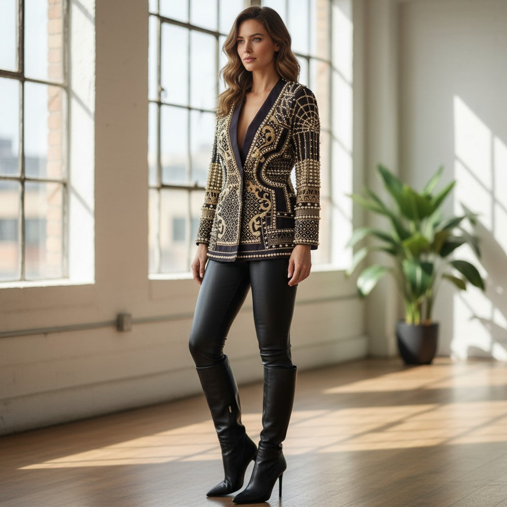 Regal Muse Embellished Blazer-160 Jackets-Chasing Bandits-Coastal Bloom Boutique, find the trendiest versions of the popular styles and looks Located in Indialantic, FL