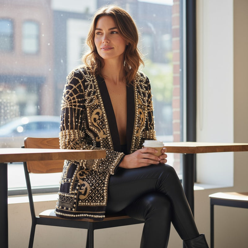 Regal Muse Embellished Blazer-160 Jackets-Chasing Bandits-Coastal Bloom Boutique, find the trendiest versions of the popular styles and looks Located in Indialantic, FL