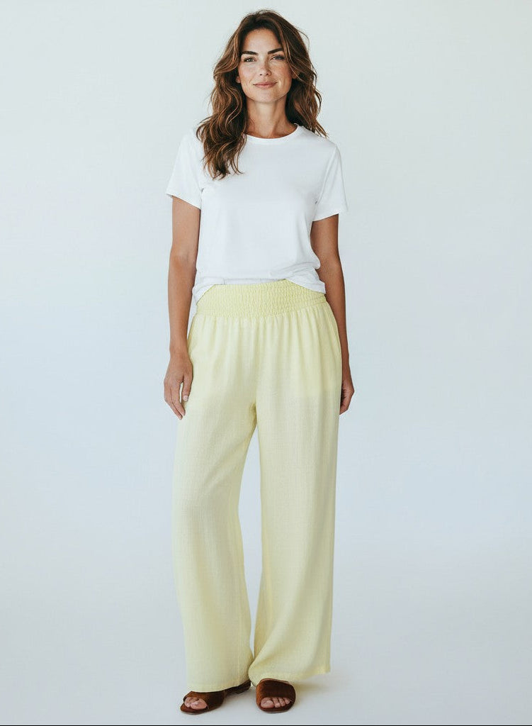 Born Free Linen Italian Palazzo - Yellow-170 Bottoms-Italianissimo-Coastal Bloom Boutique, find the trendiest versions of the popular styles and looks Located in Indialantic, FL