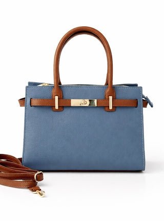 Vittoria Structured Italian Bag- Blue/Camel