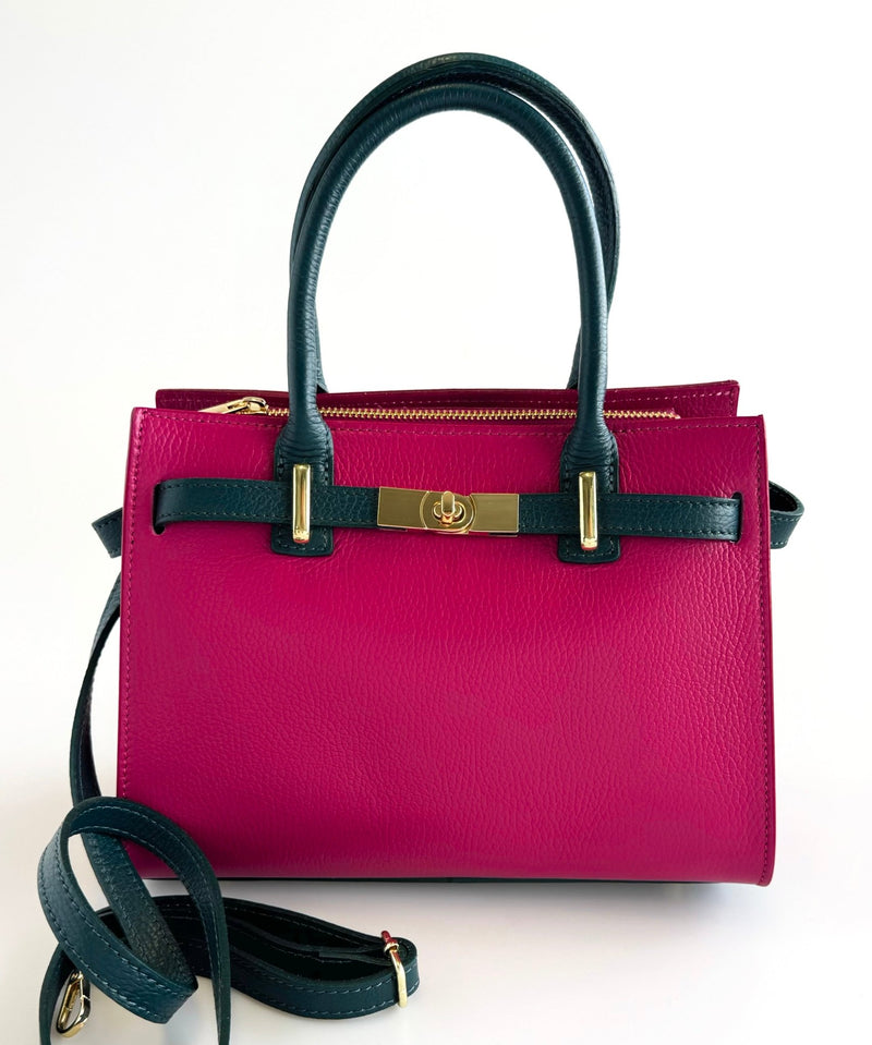 Vittoria Structured Italian Bag- Fuchsia-240 Bags-LE BORSETTE-Coastal Bloom Boutique, find the trendiest versions of the popular styles and looks Located in Indialantic, FL