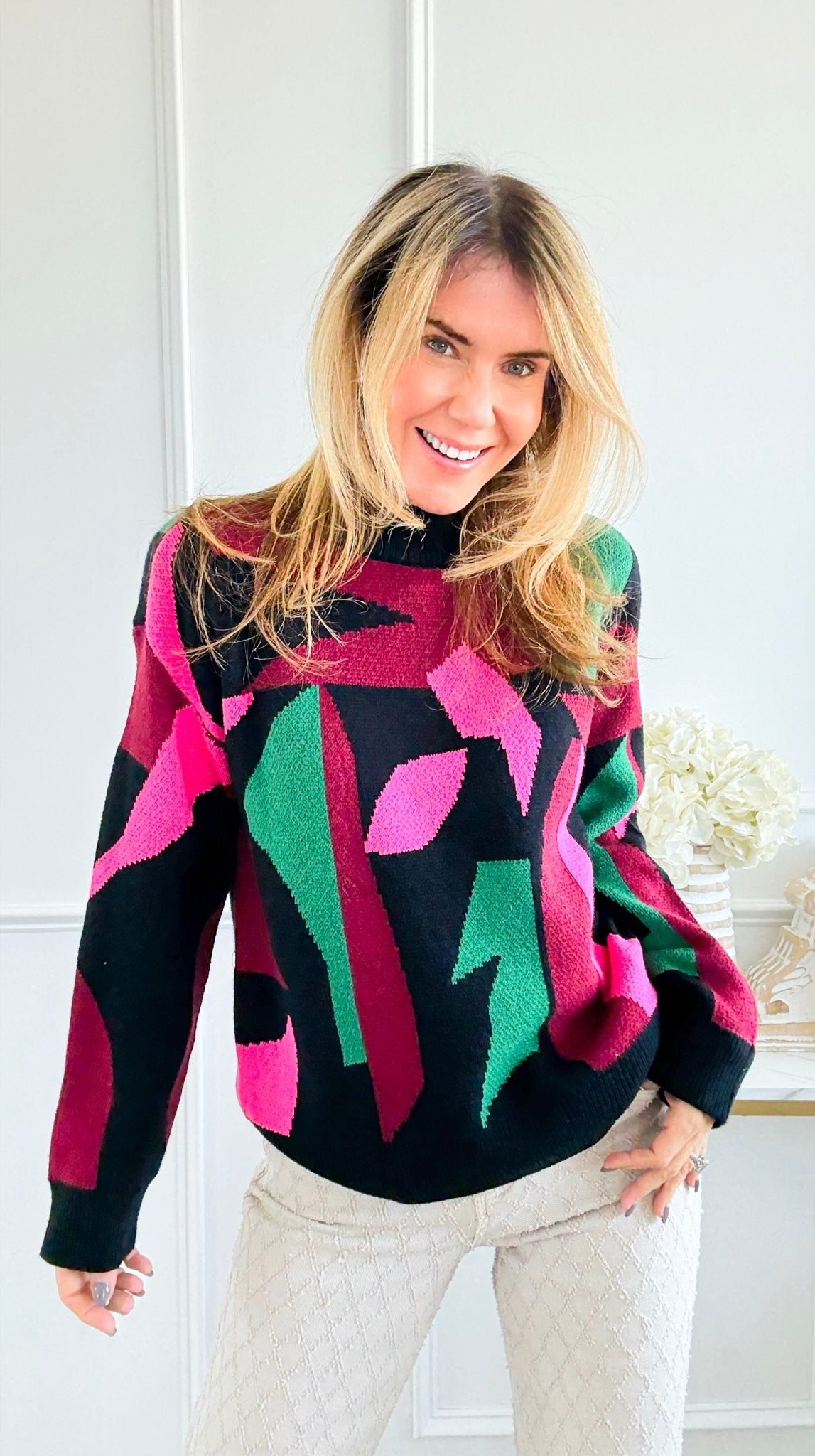 Vivid Abstract Sweater-140 Sweaters-JODIFL-Coastal Bloom Boutique, find the trendiest versions of the popular styles and looks Located in Indialantic, FL