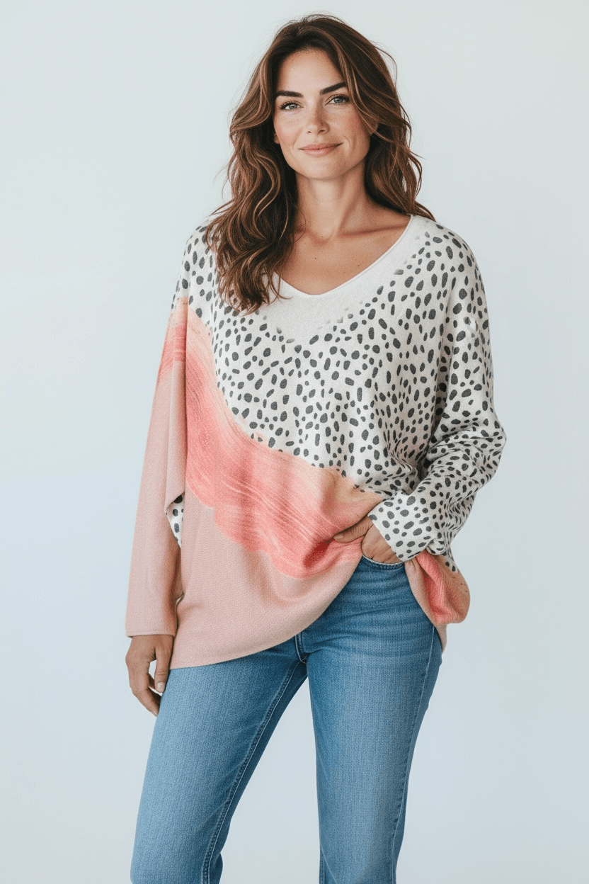 Vivid Dots Italian V-Neck Sweater-140 Sweaters-SORPRESA-Coastal Bloom Boutique, find the trendiest versions of the popular styles and looks Located in Indialantic, FL