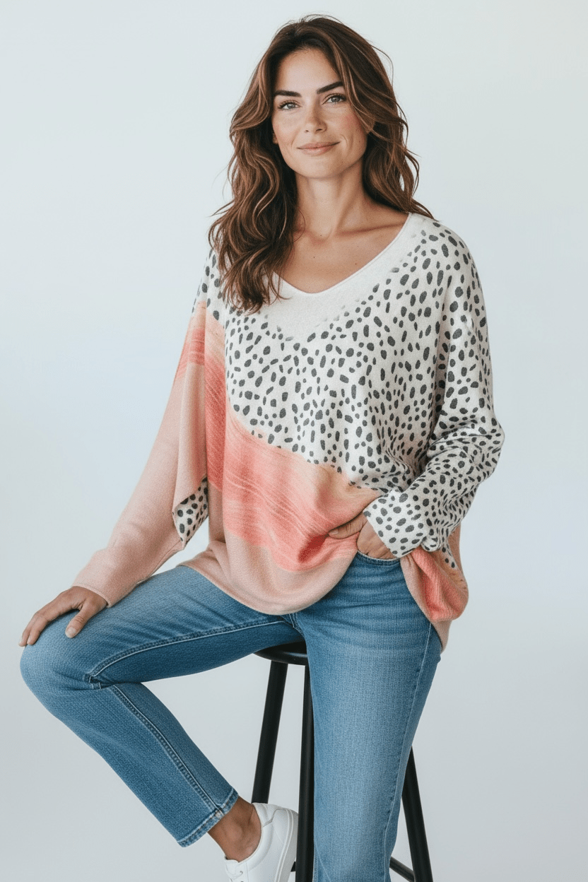 Vivid Dots Italian V-Neck Sweater-140 Sweaters-SORPRESA-Coastal Bloom Boutique, find the trendiest versions of the popular styles and looks Located in Indialantic, FL