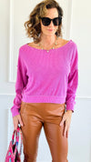 Waffle Knit Cropped Lounge Top - New Orchid-110 Long Sleeve Tops-MONO B-Coastal Bloom Boutique, find the trendiest versions of the popular styles and looks Located in Indialantic, FL