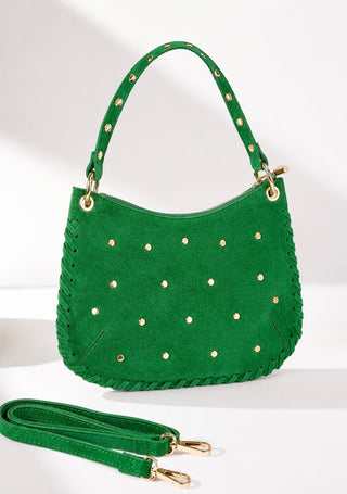 Wanderlust Studded Italian Suede Bag- Kelly Green