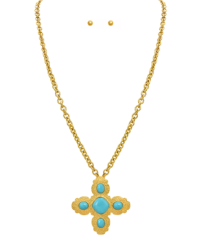 Clover Cross Pendant Necklace - Turquoise