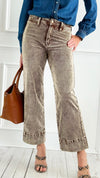 Washed Corduroy Straight Leg Cropped Pant- Mocha-170 Bottoms-Risen-Coastal Bloom Boutique, find the trendiest versions of the popular styles and looks Located in Indialantic, FL
