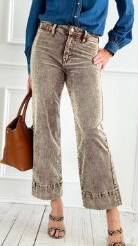 Washed Corduroy Straight Leg Cropped Pant- Mocha-170 Bottoms-Risen-Coastal Bloom Boutique, find the trendiest versions of the popular styles and looks Located in Indialantic, FL