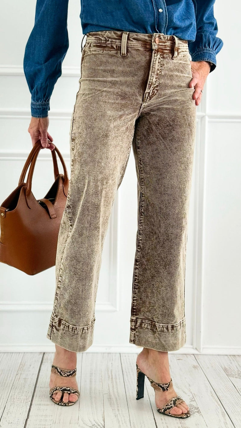 Washed Corduroy Straight Leg Cropped Pant- Mocha-170 Bottoms-Risen-Coastal Bloom Boutique, find the trendiest versions of the popular styles and looks Located in Indialantic, FL