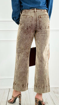 Washed Corduroy Straight Leg Cropped Pant- Mocha-170 Bottoms-Risen-Coastal Bloom Boutique, find the trendiest versions of the popular styles and looks Located in Indialantic, FL