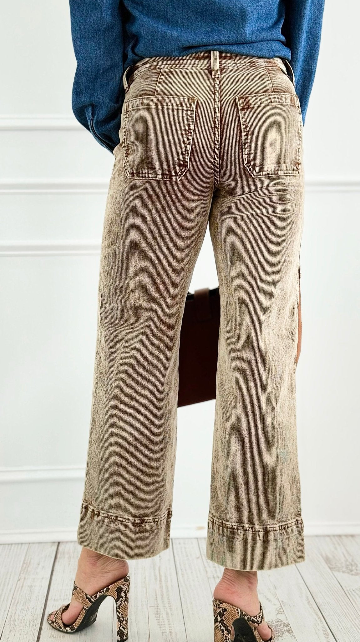 Washed Corduroy Straight Leg Cropped Pant- Mocha-170 Bottoms-Risen-Coastal Bloom Boutique, find the trendiest versions of the popular styles and looks Located in Indialantic, FL