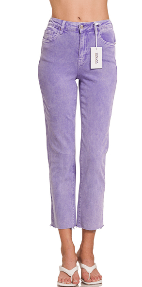 Washed Edge Cropped Jeans - Violet-190 Denim-Zenana-Coastal Bloom Boutique, find the trendiest versions of the popular styles and looks Located in Indialantic, FL