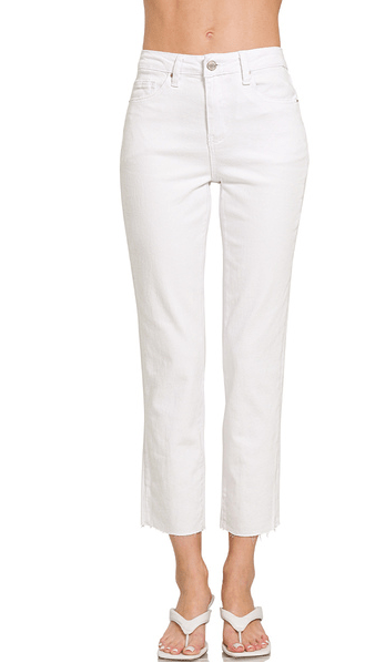 Washed Edge Cropped Jeans - White-190 Denim-Zenana-Coastal Bloom Boutique, find the trendiest versions of the popular styles and looks Located in Indialantic, FL