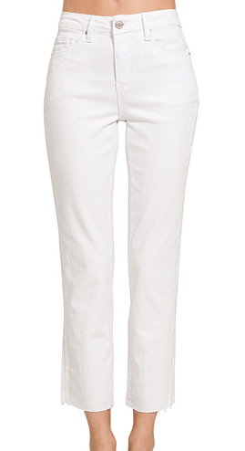 Washed Edge Cropped Jeans - White
