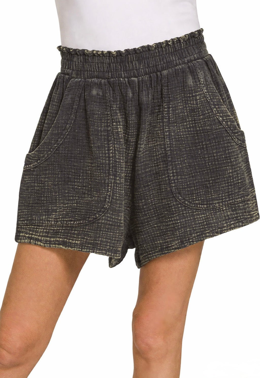 Washed Gauze Lounge Shorts - Ash Black