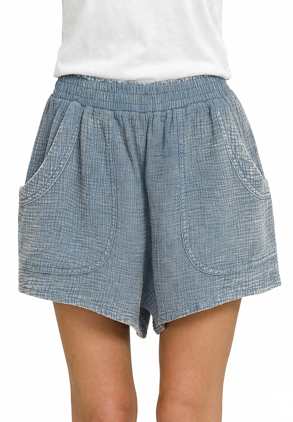 Washed Gauze Lounge Shorts - Dusty Blue