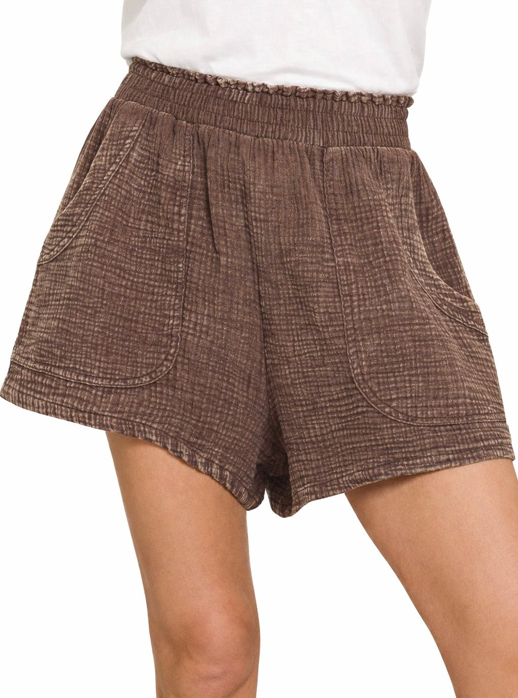 Washed Gauze Lounge Shorts - Mahogany