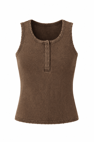 Washed Sleeveless Everyday Tank Top - Coffee