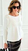 Wavy Lines Italian Pullover- White-140 Sweaters-Aute-Coastal Bloom Boutique, find the trendiest versions of the popular styles and looks Located in Indialantic, FL