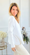 Wavy Lines Italian Pullover- White-140 Sweaters-Aute-Coastal Bloom Boutique, find the trendiest versions of the popular styles and looks Located in Indialantic, FL