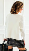Wavy Lines Italian Pullover- White-140 Sweaters-Aute-Coastal Bloom Boutique, find the trendiest versions of the popular styles and looks Located in Indialantic, FL