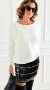 Wavy Lines Italian Pullover- White-140 Sweaters-Aute-Coastal Bloom Boutique, find the trendiest versions of the popular styles and looks Located in Indialantic, FL