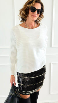 Wavy Lines Italian Pullover- White-140 Sweaters-Aute-Coastal Bloom Boutique, find the trendiest versions of the popular styles and looks Located in Indialantic, FL