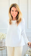 Wavy Lines Italian Pullover- White-140 Sweaters-Aute-Coastal Bloom Boutique, find the trendiest versions of the popular styles and looks Located in Indialantic, FL