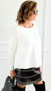 Wavy Lines Italian Pullover- White-140 Sweaters-Aute-Coastal Bloom Boutique, find the trendiest versions of the popular styles and looks Located in Indialantic, FL