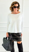 Wavy Lines Italian Pullover- White-140 Sweaters-Aute-Coastal Bloom Boutique, find the trendiest versions of the popular styles and looks Located in Indialantic, FL
