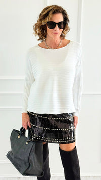 Wavy Lines Italian Pullover- White-140 Sweaters-Aute-Coastal Bloom Boutique, find the trendiest versions of the popular styles and looks Located in Indialantic, FL