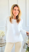Wavy Lines Italian Pullover- White-140 Sweaters-Aute-Coastal Bloom Boutique, find the trendiest versions of the popular styles and looks Located in Indialantic, FL
