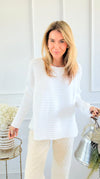 Wavy Lines Italian Pullover- White-140 Sweaters-Aute-Coastal Bloom Boutique, find the trendiest versions of the popular styles and looks Located in Indialantic, FL