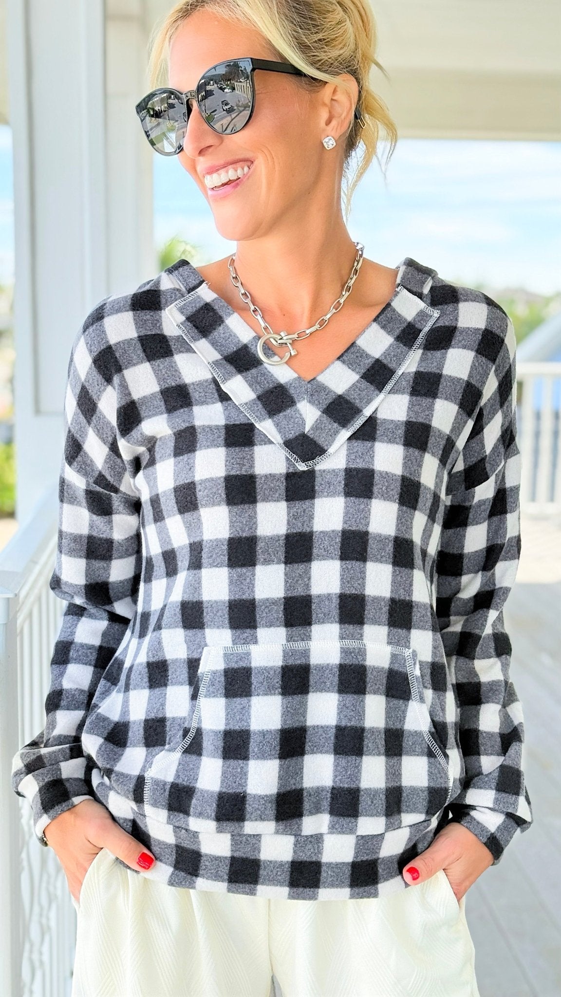 Weekend Cabin Plaid Hoodie Top-110 Long Sleeve Tops-simi bloom-Coastal Bloom Boutique, find the trendiest versions of the popular styles and looks Located in Indialantic, FL