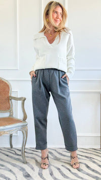 Weekend Ease Pleated Jogger Pants - Gray