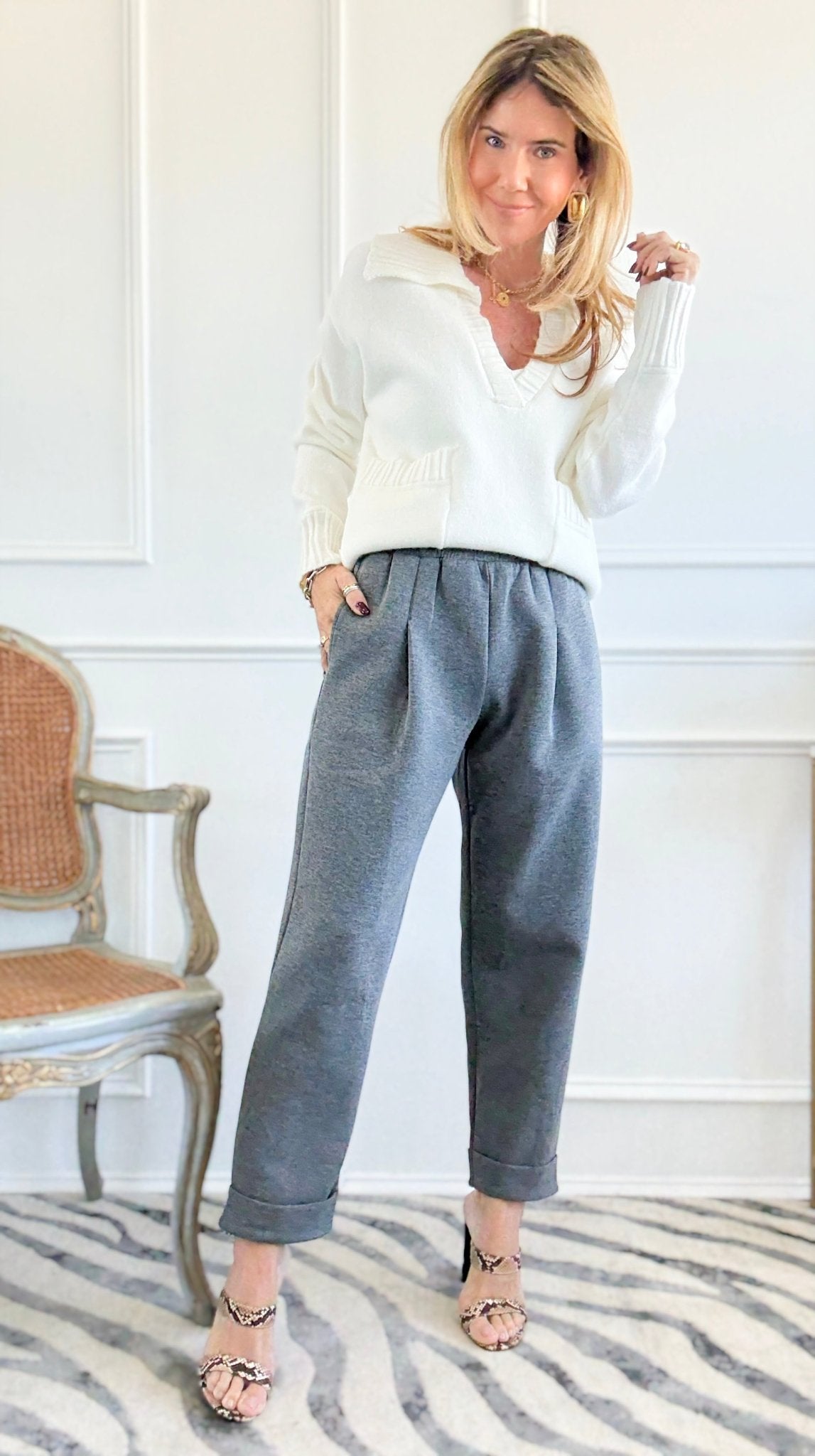Weekend Ease Pleated Jogger Pants - Gray