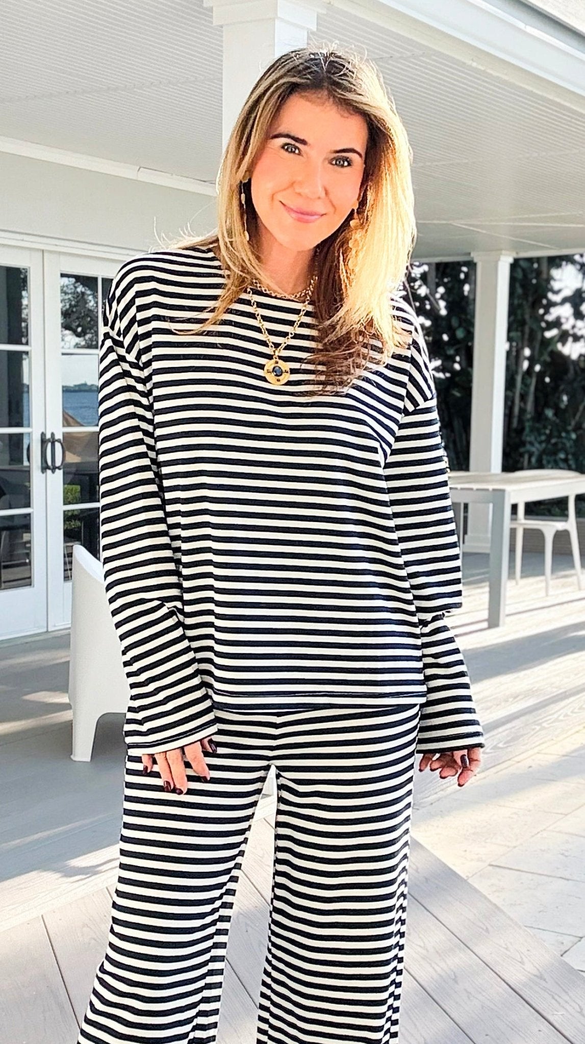 Weekend Muse Oversized Stripe Tee-110 Long Sleeve Tops-things between-Coastal Bloom Boutique, find the trendiest versions of the popular styles and looks Located in Indialantic, FL