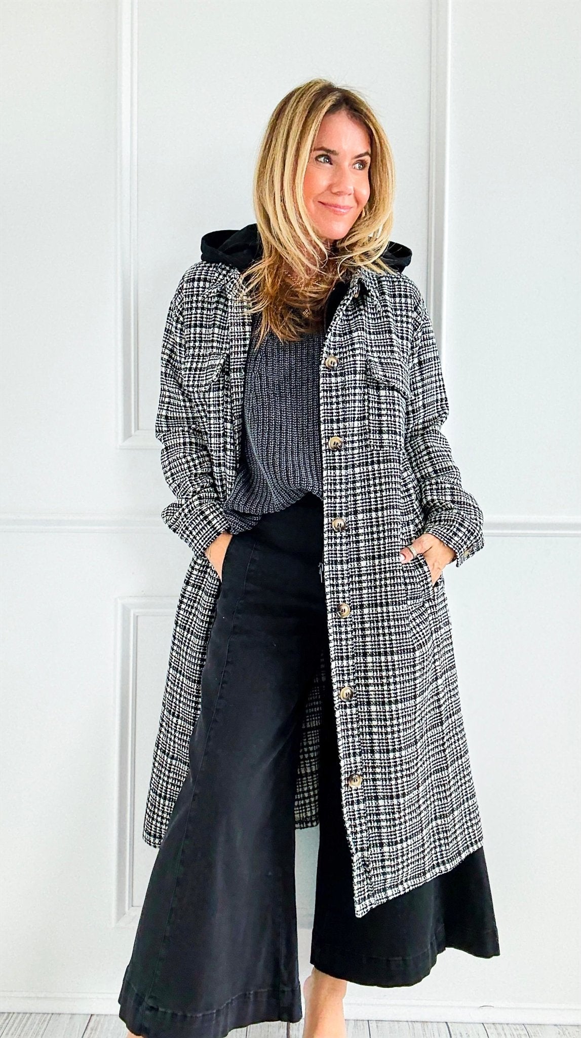 Weekend Plaid Hooded Coat-160 Jackets-mystree-Coastal Bloom Boutique, find the trendiest versions of the popular styles and looks Located in Indialantic, FL