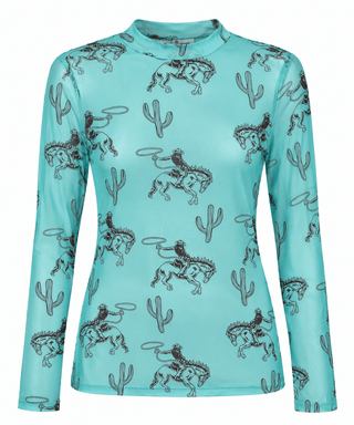 Western Cowboy Cactus Print Mesh Top